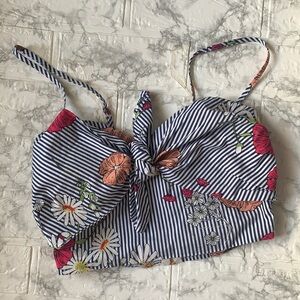 Floral Spaghetti Bralette Top Front Knot